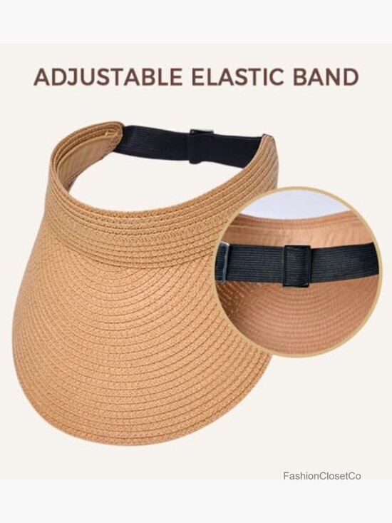 Wide Brim Straw Ponytail Sun Visor Hat, Foldable Packable Beach Visor with main image 4